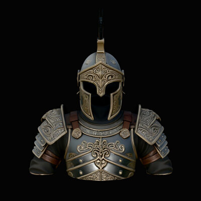 Spiked Helm Knight Armor Bust Statue Design 6 3D Print