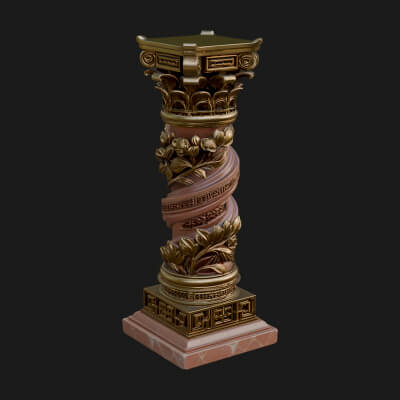 Spiral Carved Stone Column Design 4 3D Print Model