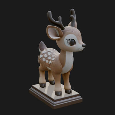 Spotted Fawn Deer Statue Design 2 3D Print Model