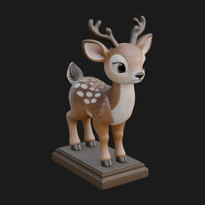 Spotted Fawn Deer Statue Design 3 3D Print Model