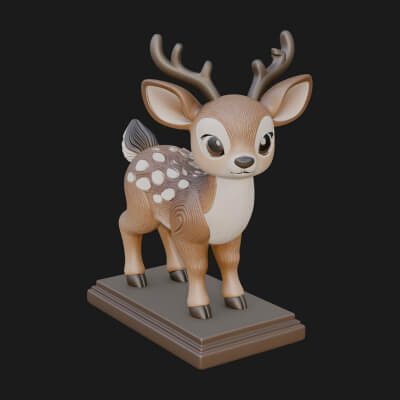 Spotted Fawn Deer Statue Design 4 3D Print Model