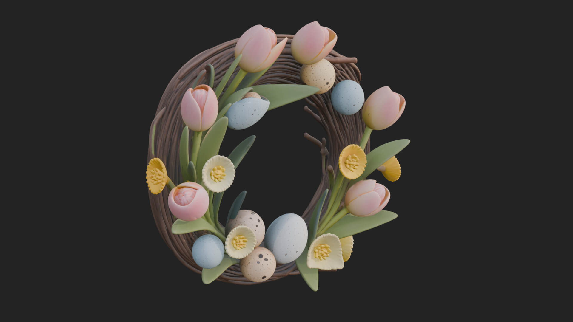 Spring Tulip Wreath Ornament Design 1 3D Print Model 3D Model