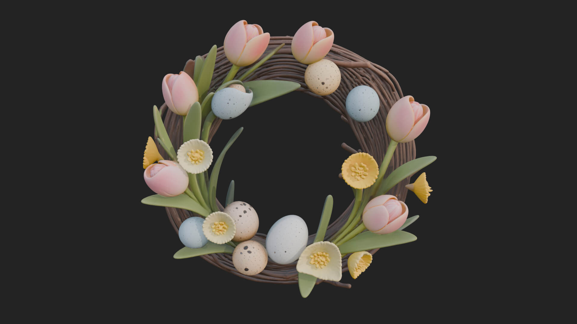Spring Tulip Wreath Ornament Design 1 3D Print Model 3D Model