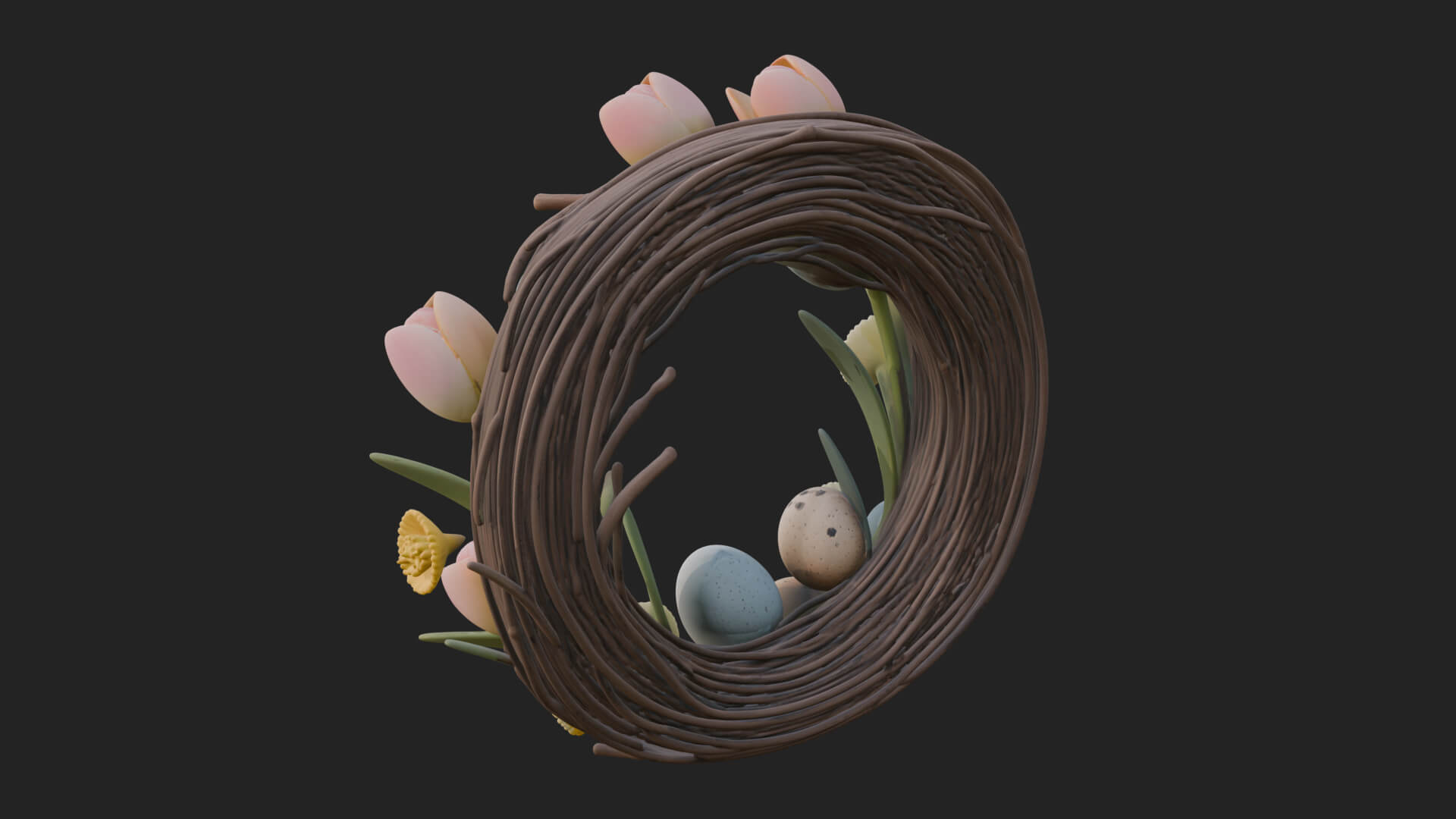Spring Tulip Wreath Ornament Design 1 3D Print Model 3D Model