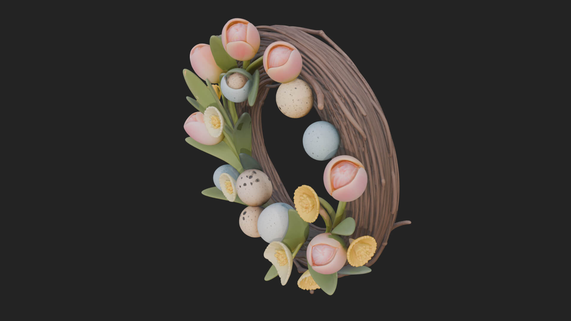 Spring Tulip Wreath Ornament Design 1 3D Print Model 3D Model