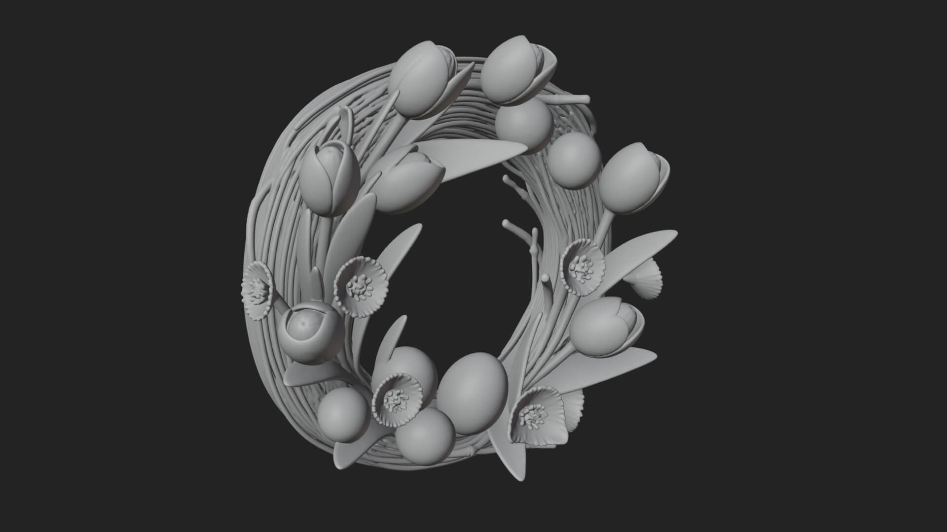 Spring Tulip Wreath Ornament Design 1 3D Print Model 3D Model