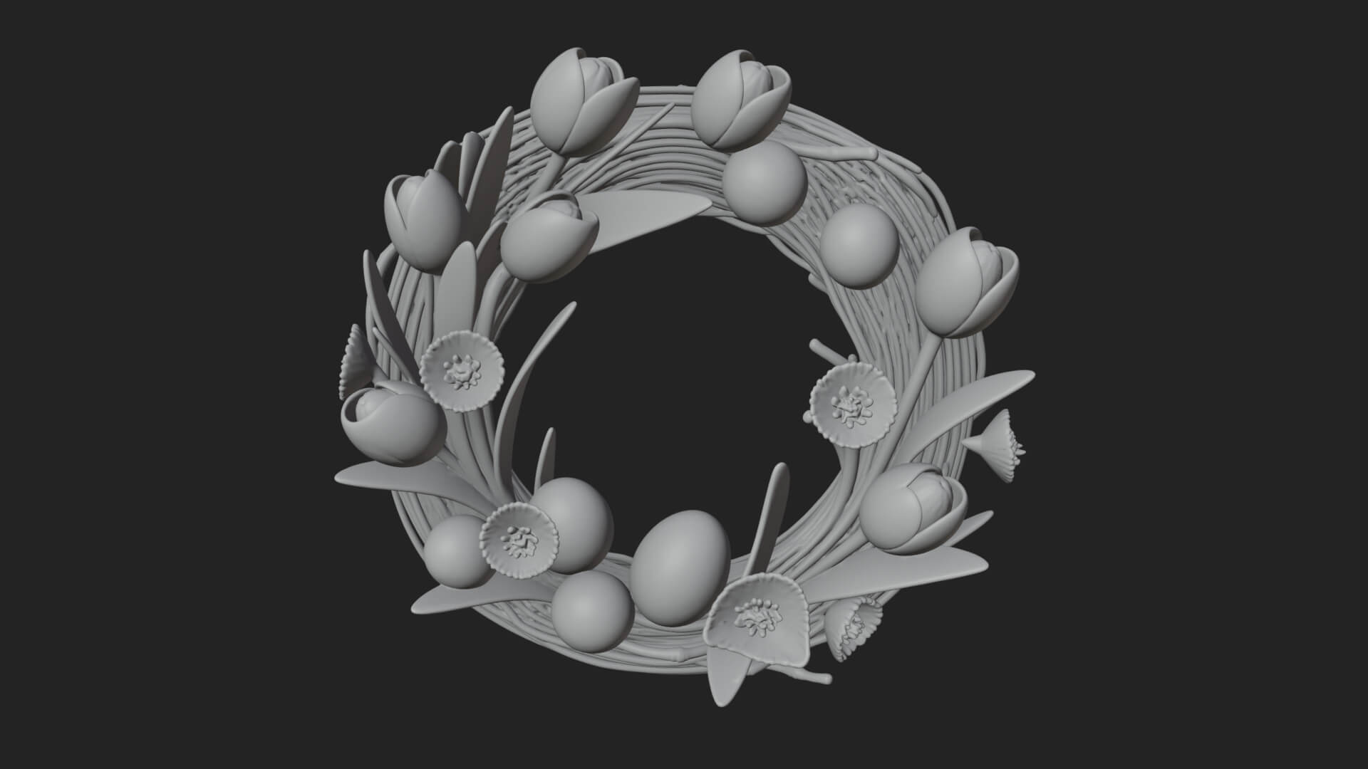 Spring Tulip Wreath Ornament Design 1 3D Print Model 3D Model