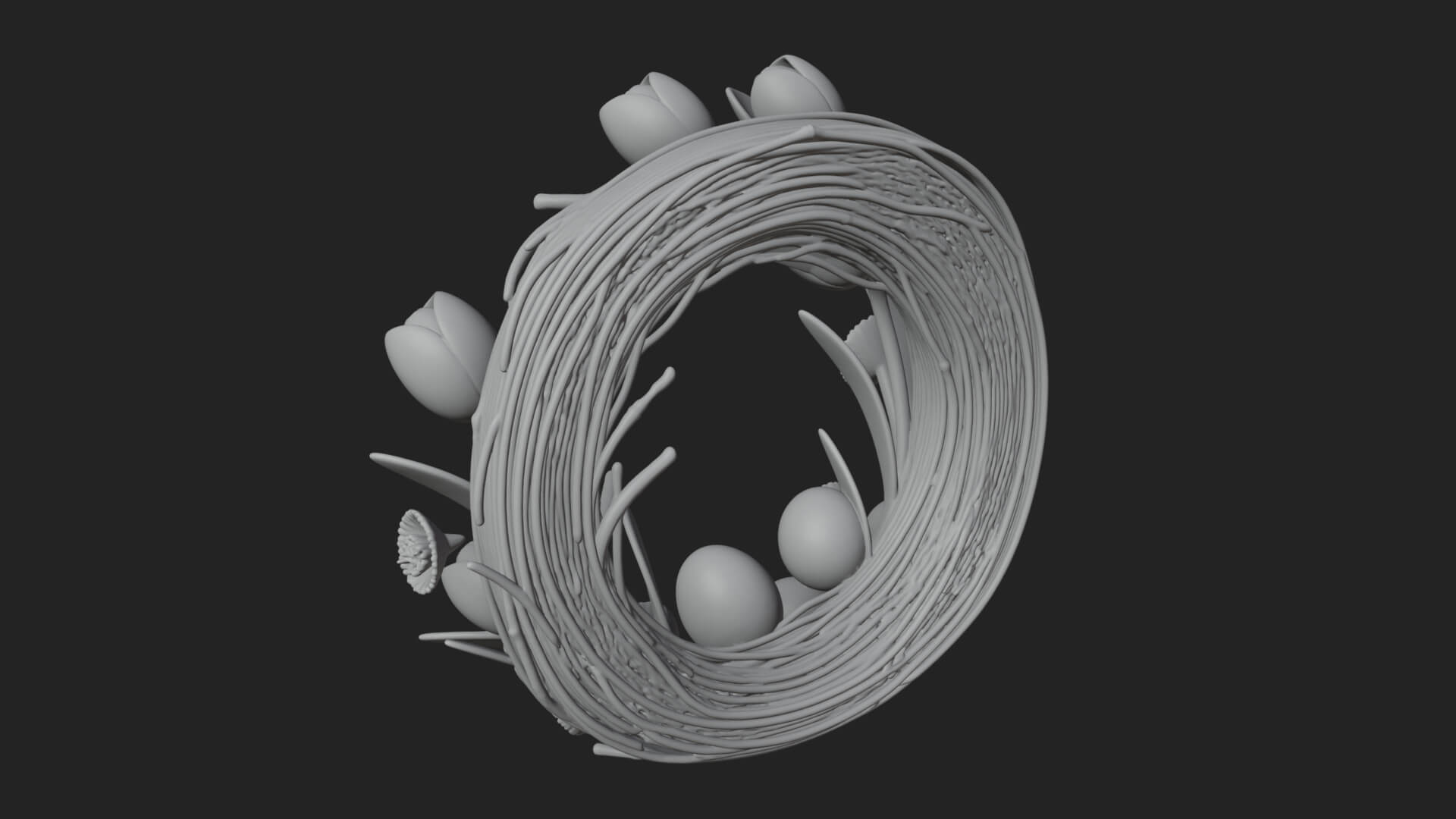 Spring Tulip Wreath Ornament Design 1 3D Print Model 3D Model