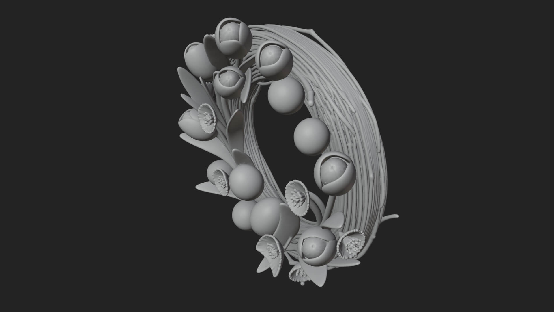Spring Tulip Wreath Ornament Design 1 3D Print Model 3D Model