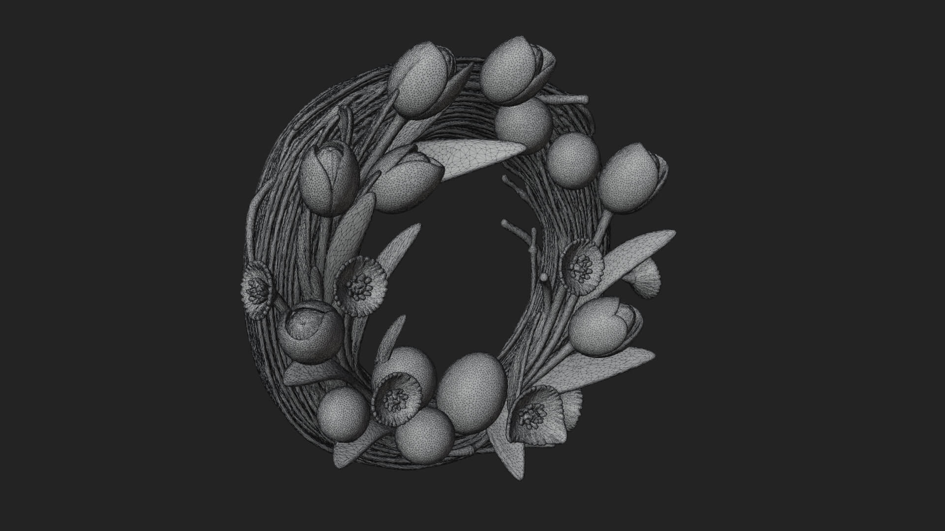 Spring Tulip Wreath Ornament Design 1 3D Print Model 3D Model