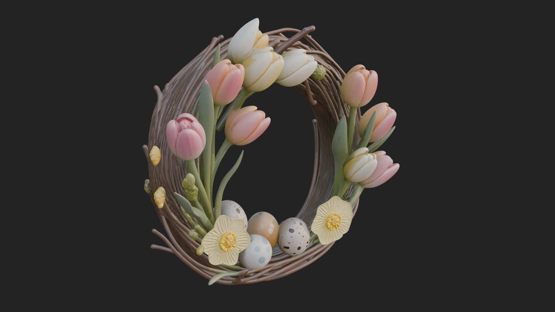 Spring Tulip Wreath Ornament Design 2 3D Print Model 3D Model
