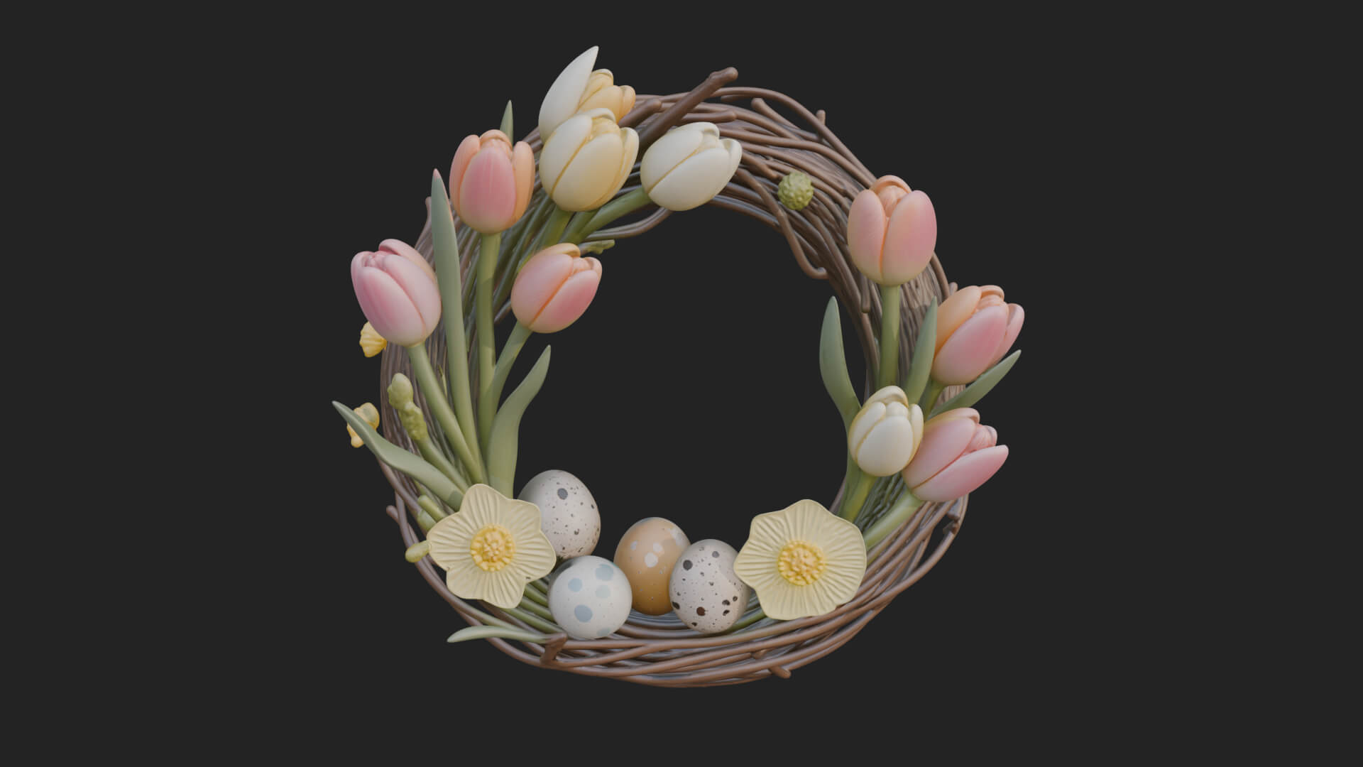 Spring Tulip Wreath Ornament Design 2 3D Print Model 3D Model