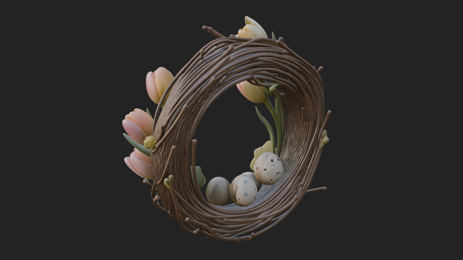Spring Tulip Wreath Ornament Design 2 3D Print Model 3D Model