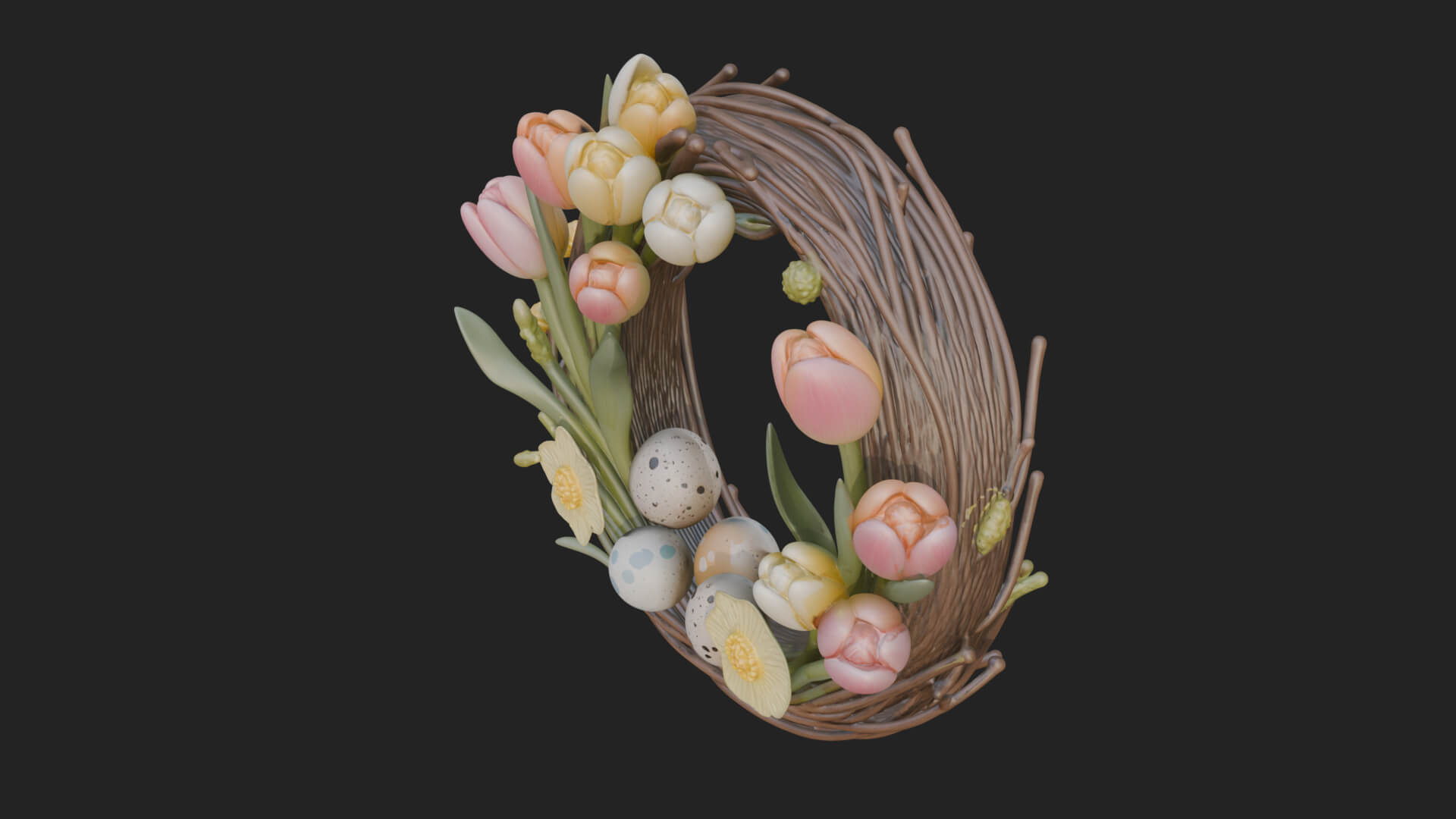 Spring Tulip Wreath Ornament Design 2 3D Print Model 3D Model
