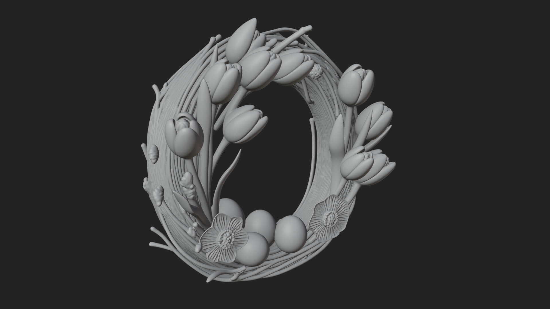 Spring Tulip Wreath Ornament Design 2 3D Print Model 3D Model