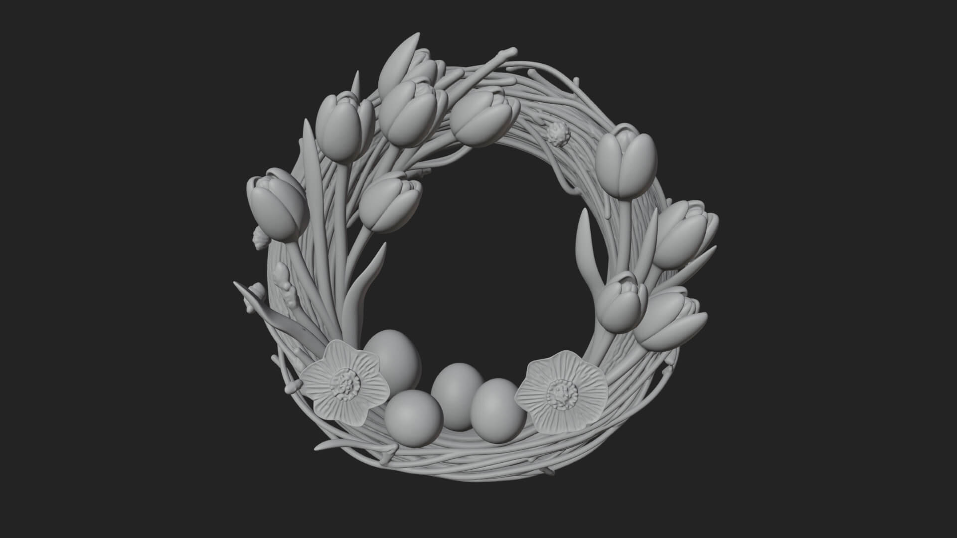 Spring Tulip Wreath Ornament Design 2 3D Print Model 3D Model