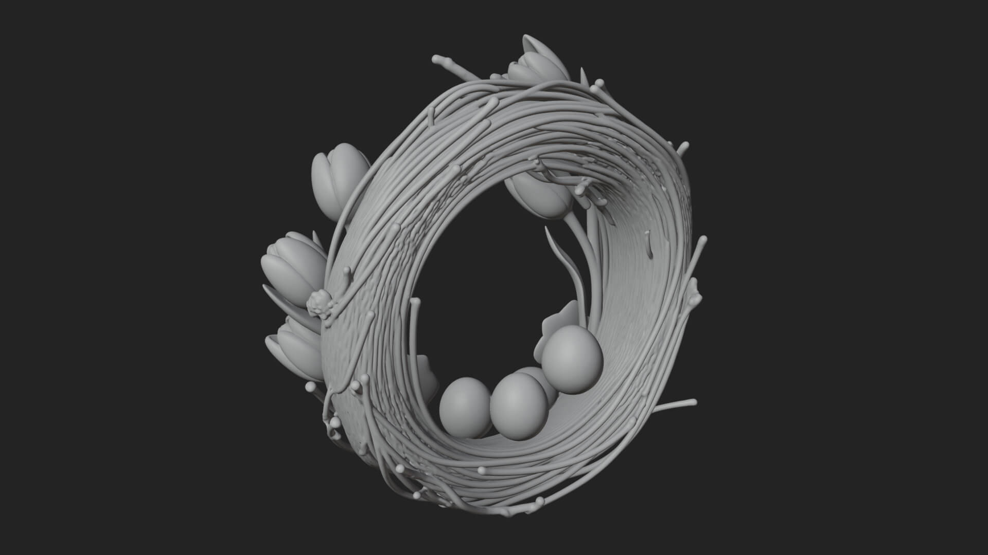 Spring Tulip Wreath Ornament Design 2 3D Print Model 3D Model