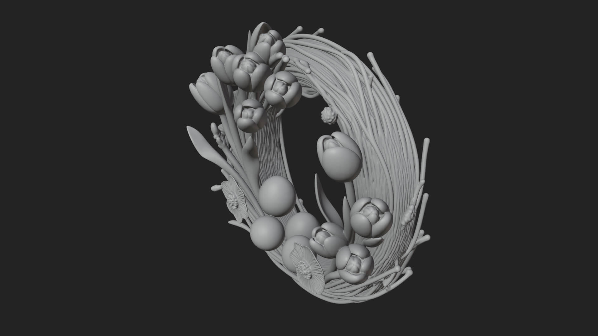 Spring Tulip Wreath Ornament Design 2 3D Print Model 3D Model