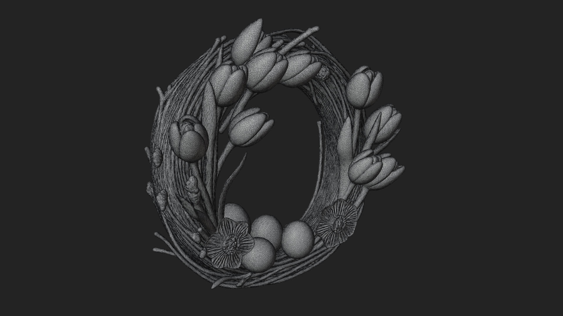 Spring Tulip Wreath Ornament Design 2 3D Print Model 3D Model