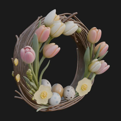Spring Tulip Wreath Ornament Design 2 3D Print Model