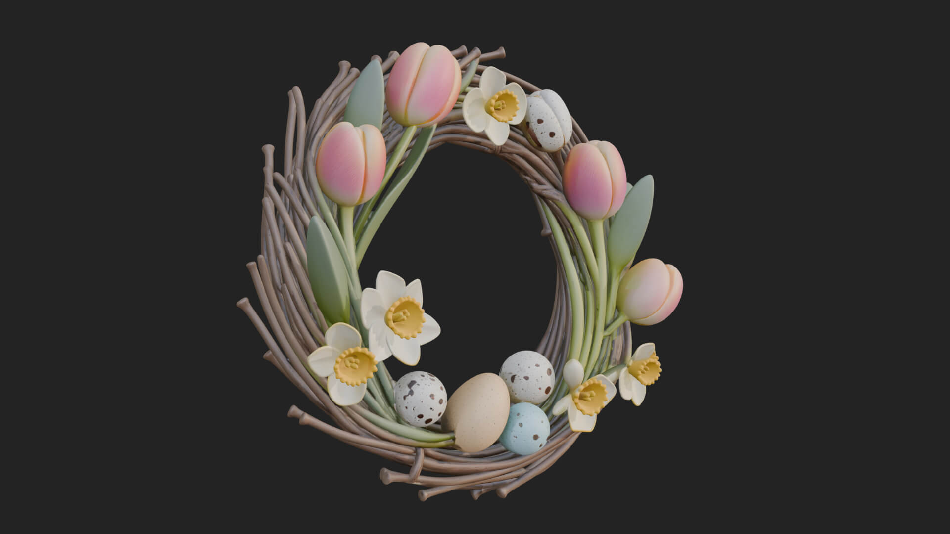 Spring Tulip Wreath Ornament Design 3 3D Print Model 3D Model