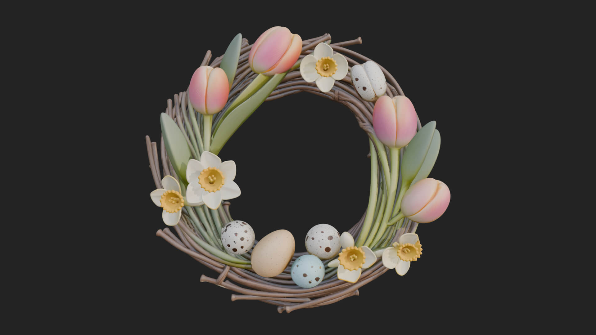 Spring Tulip Wreath Ornament Design 3 3D Print Model 3D Model