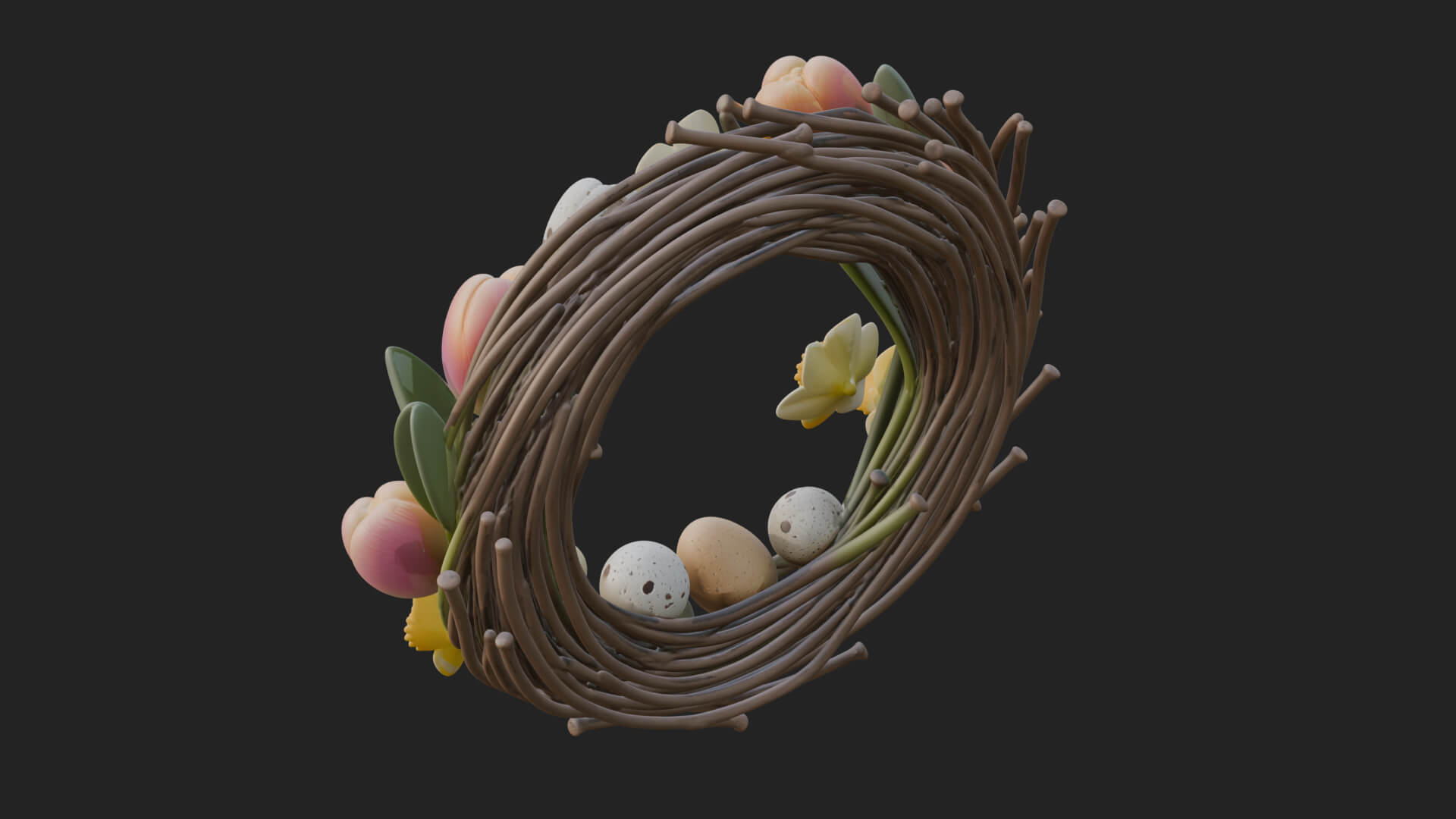 Spring Tulip Wreath Ornament Design 3 3D Print Model 3D Model