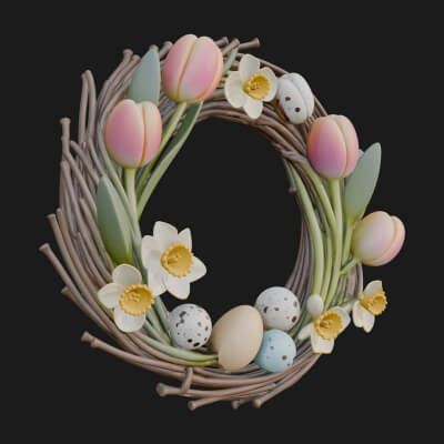 Spring Tulip Wreath Ornament Design 3 3D Print Model