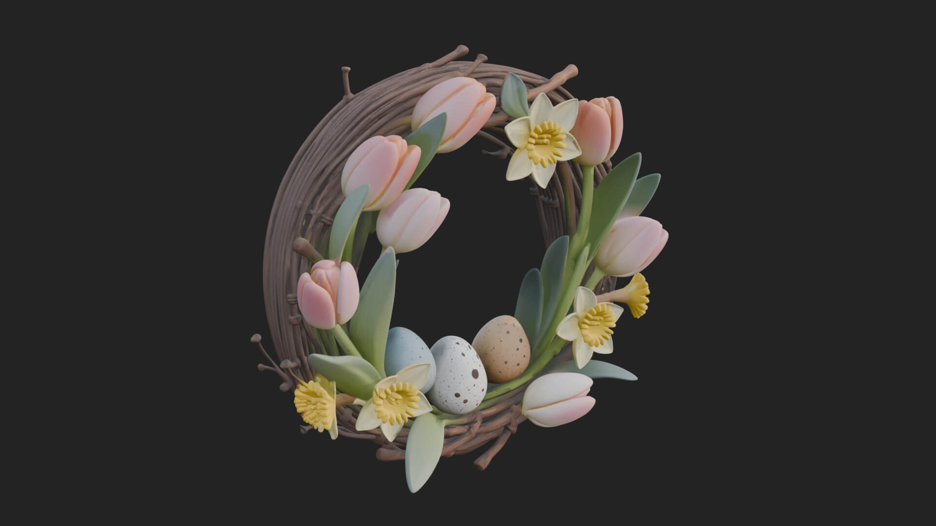 Spring Tulip Wreath Ornament Design 4 3D Print Model 3D Model