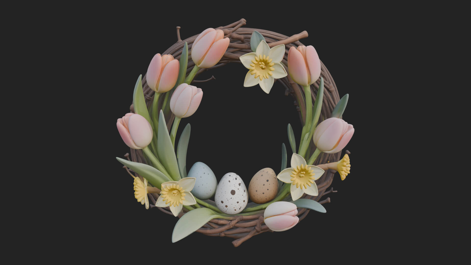 Spring Tulip Wreath Ornament Design 4 3D Print Model 3D Model