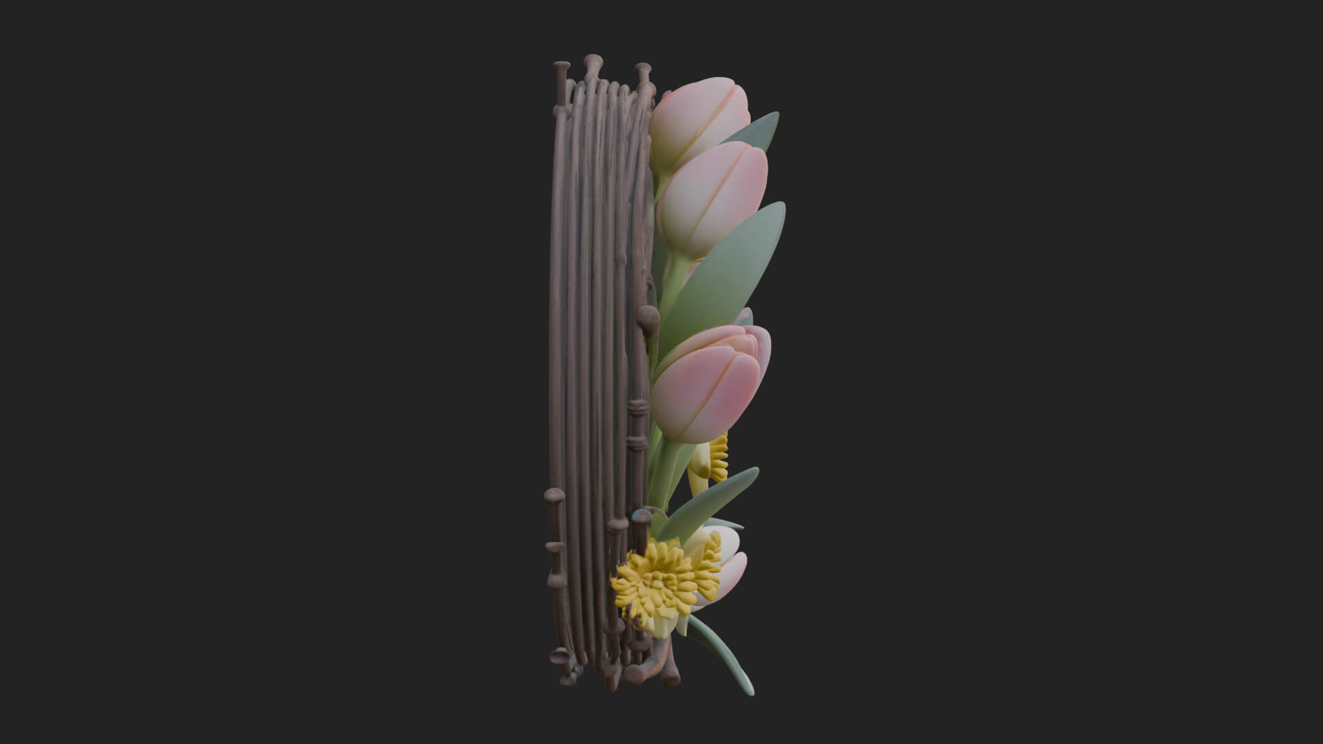Spring Tulip Wreath Ornament Design 4 3D Print Model 3D Model