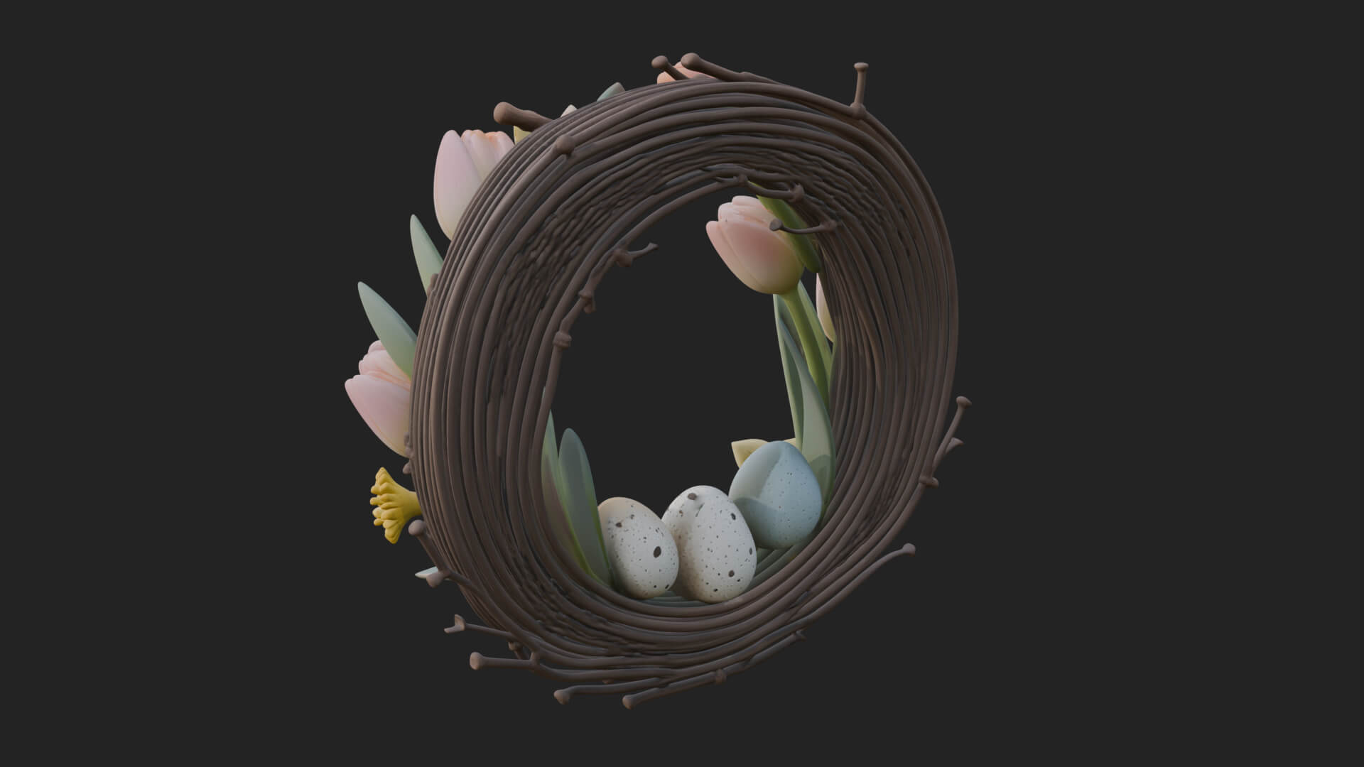 Spring Tulip Wreath Ornament Design 4 3D Print Model 3D Model