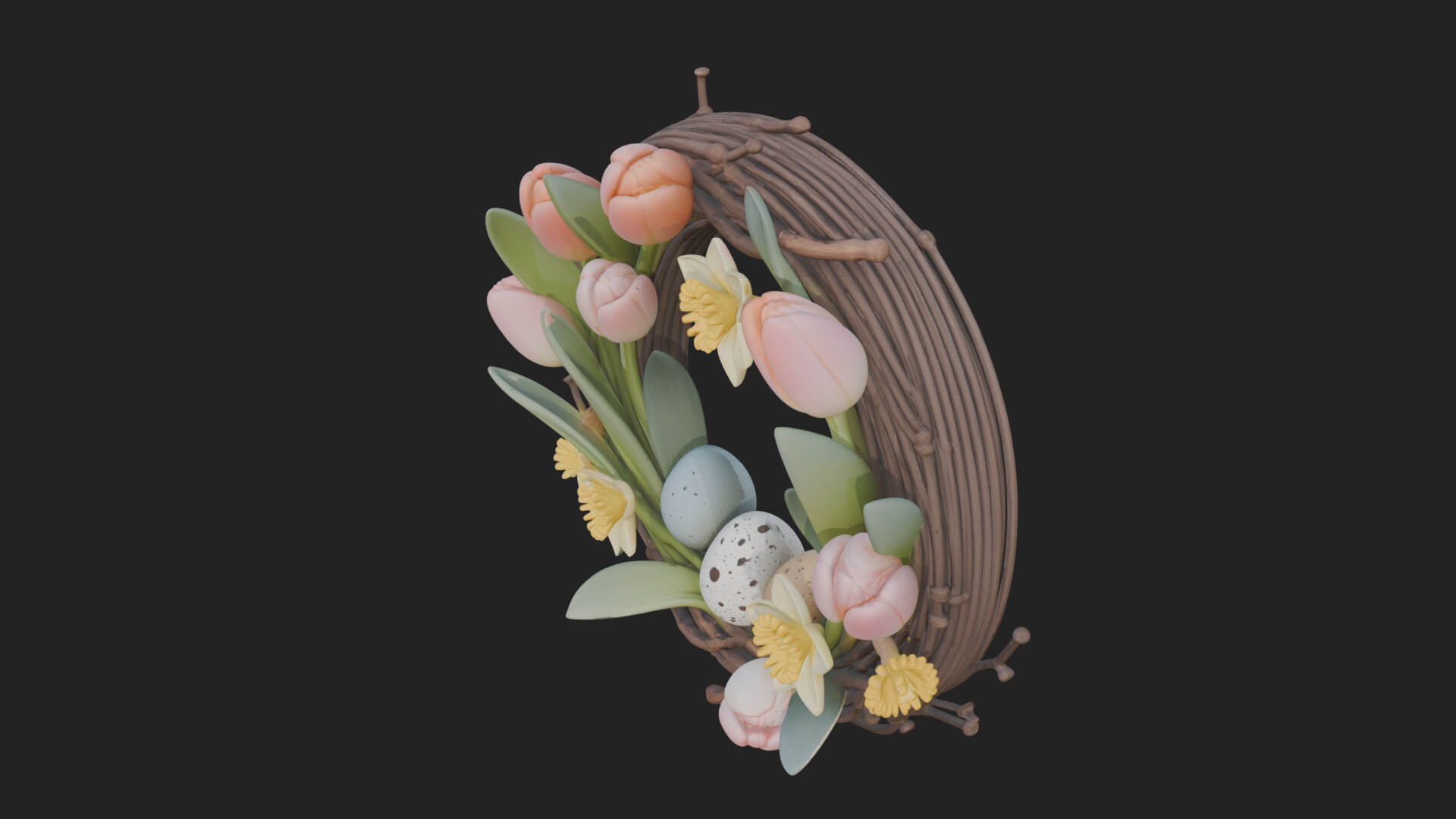 Spring Tulip Wreath Ornament Design 4 3D Print Model 3D Model