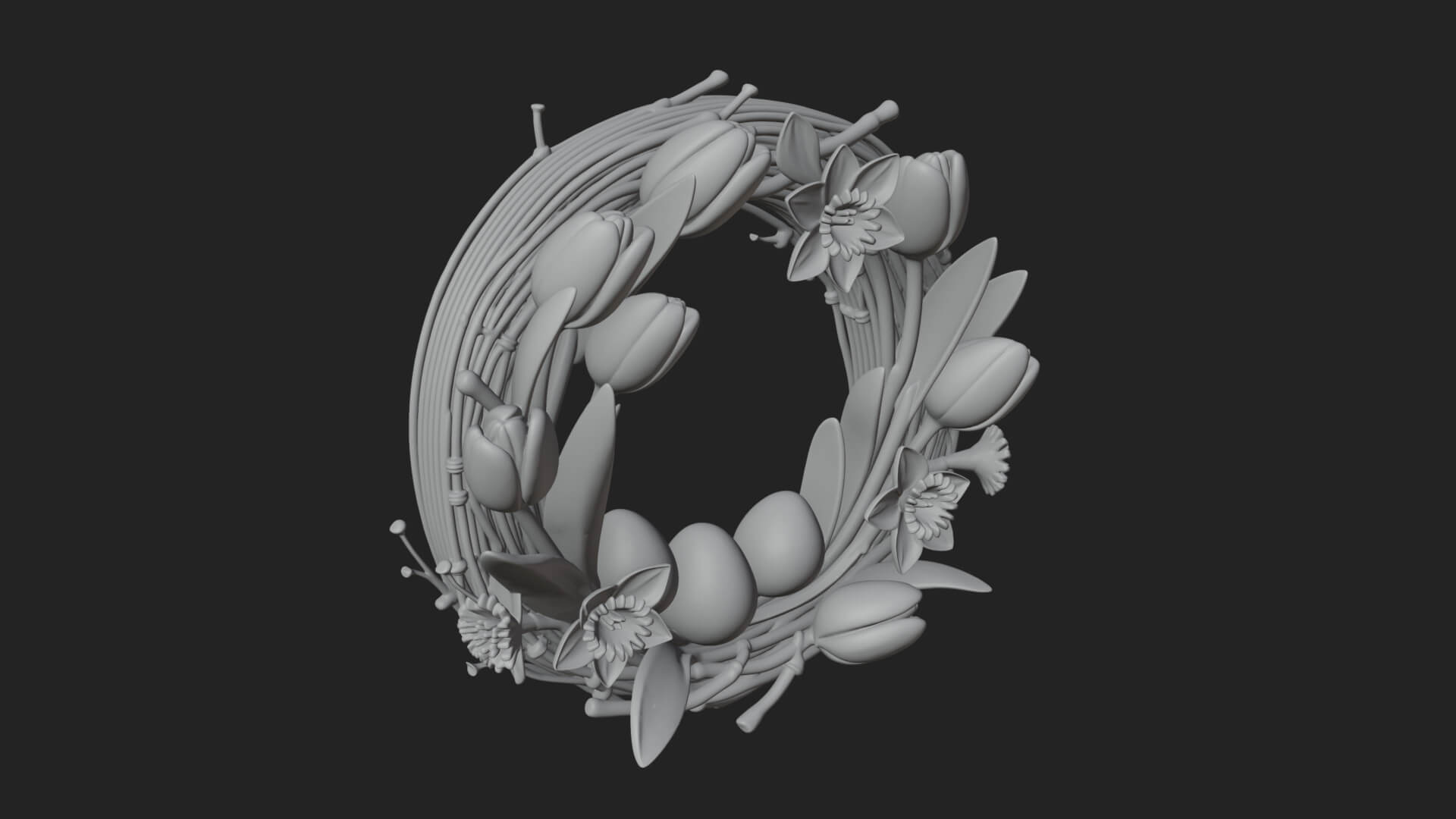 Spring Tulip Wreath Ornament Design 4 3D Print Model 3D Model