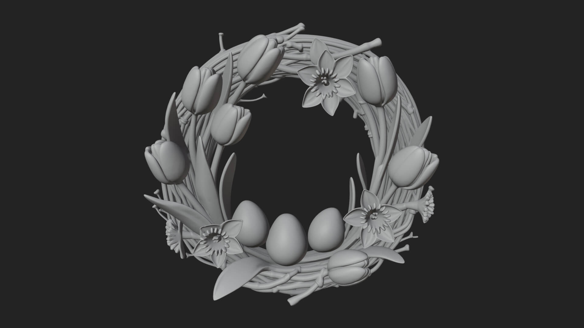 Spring Tulip Wreath Ornament Design 4 3D Print Model 3D Model