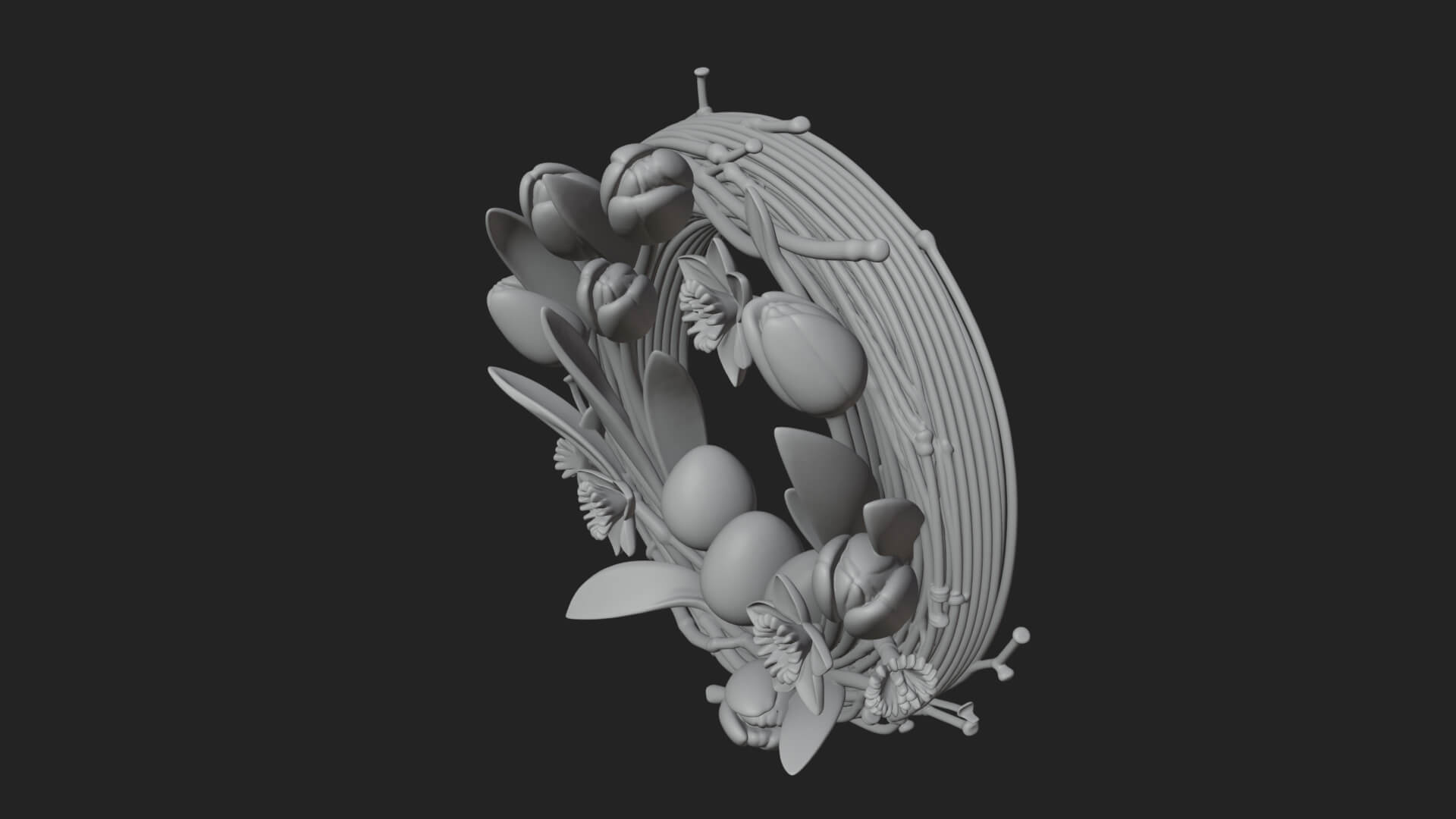Spring Tulip Wreath Ornament Design 4 3D Print Model 3D Model