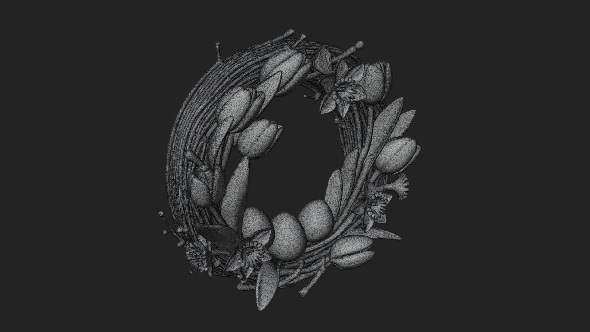 Spring Tulip Wreath Ornament Design 4 3D Print Model 3D Model
