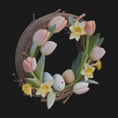 Spring Tulip Wreath Ornament Design 4 3D Print Model