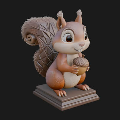 Squirrel with Acorn Statue Design 1 3D Print Model