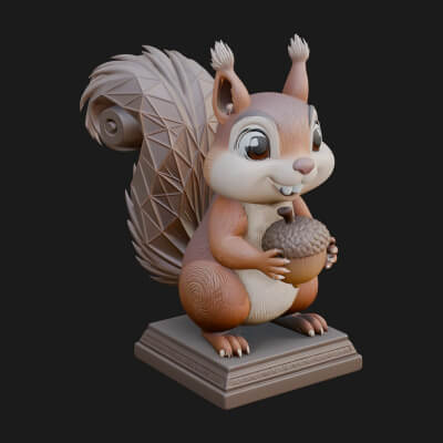 Squirrel with Acorn Statue Design 3 3D Print Model
