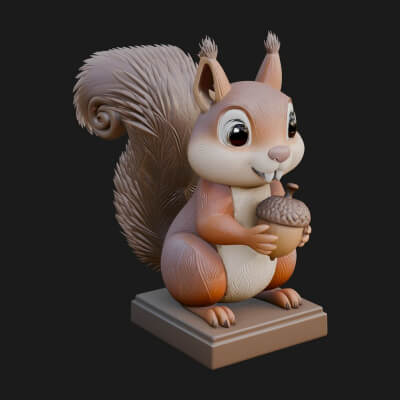 Squirrel with Acorn Statue Design 4 3D Print Model