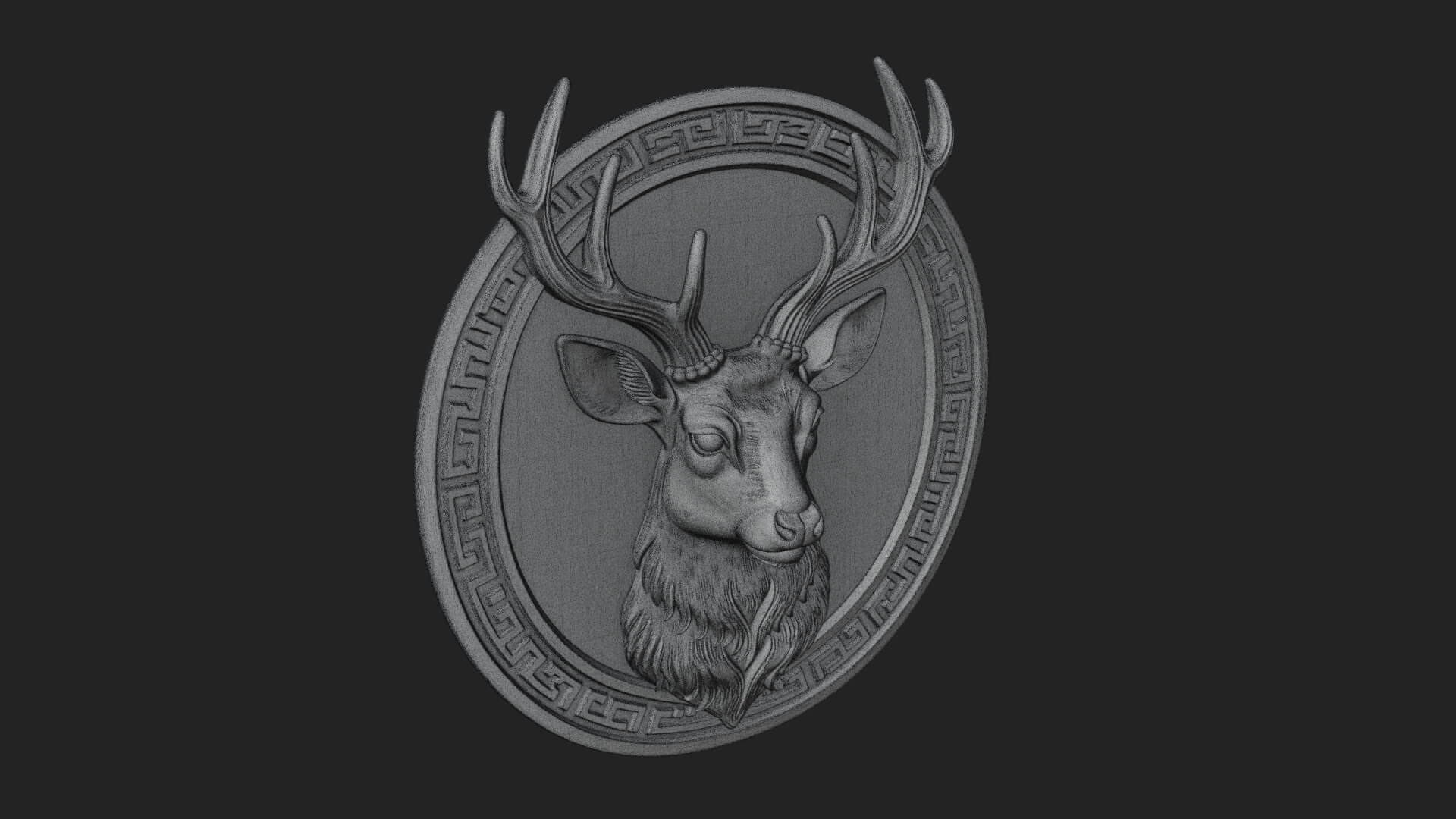 Stag Head Oval Relief Plaque Design 1 3D Print Model 3D Model