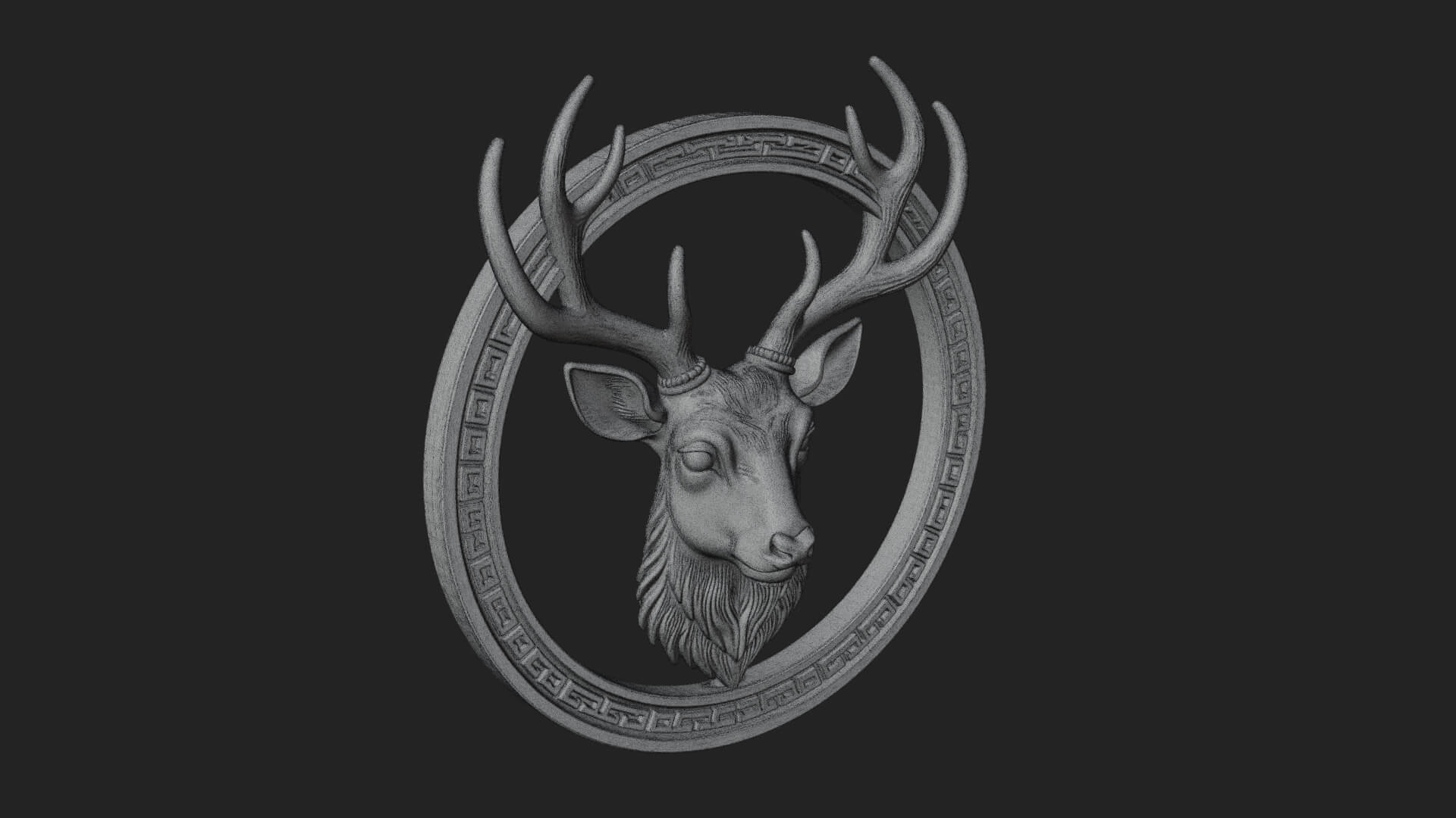 Stag Head Oval Relief Plaque Design 2 3D Print Model 3D Model