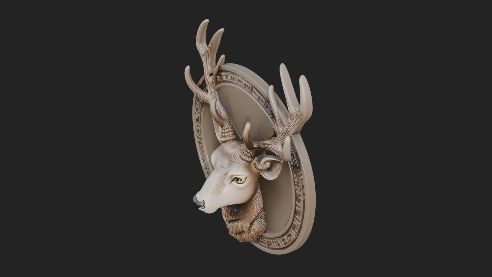 Stag Head Oval Relief Plaque Design 4 3D Print Model 3D Model
