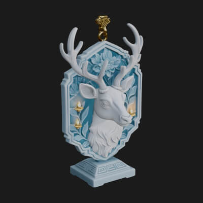 Stag Head Panel Ornament Design 2 3D Print Model