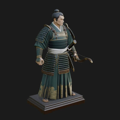 Standing Armored Samurai Statue Design 2 3D Print Model