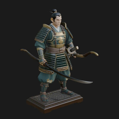Standing Armored Samurai Statue Design 3 3D Print Model