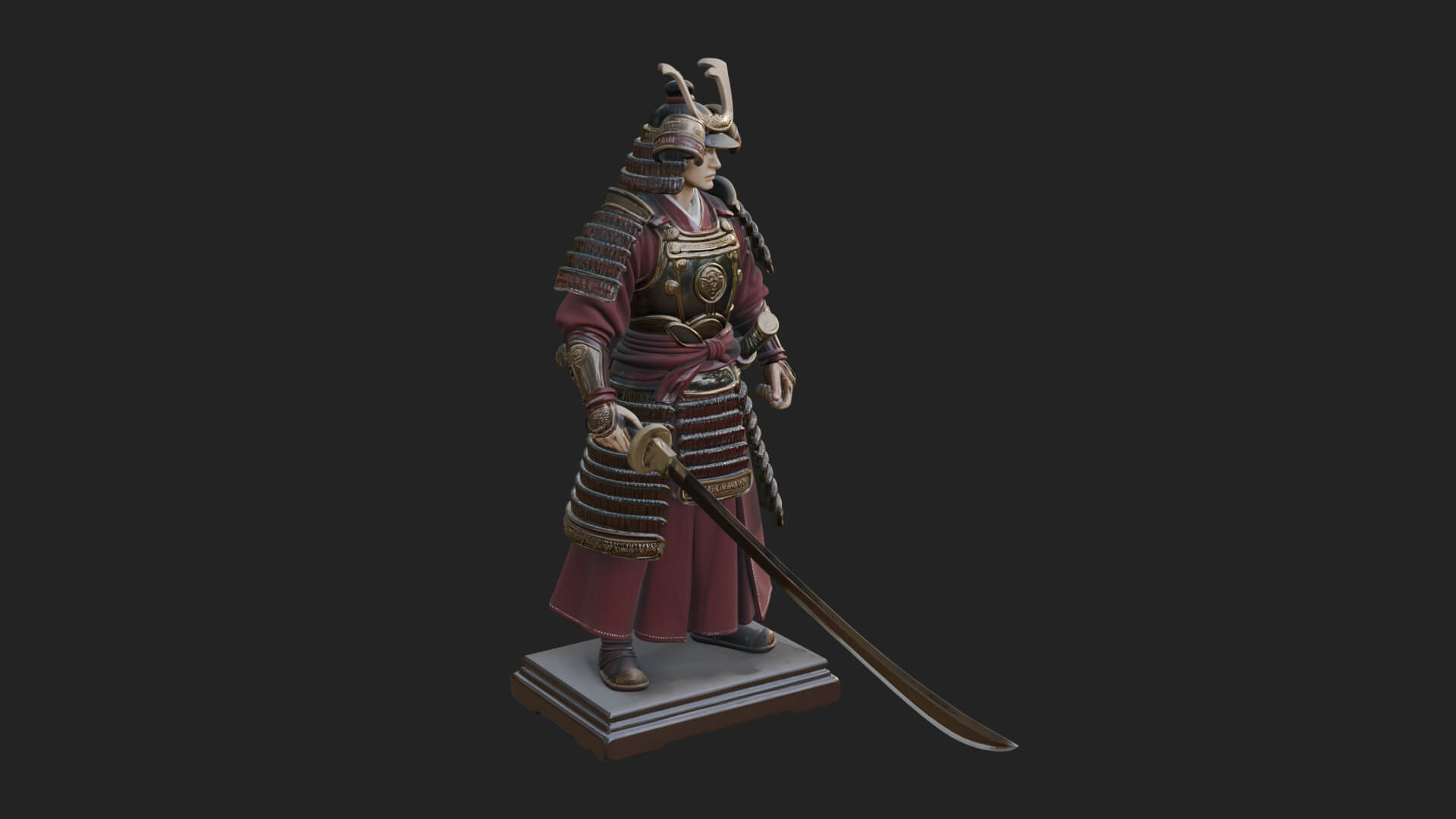 Standing Armored Samurai Statue Design 5 3D Print Model 3D Model