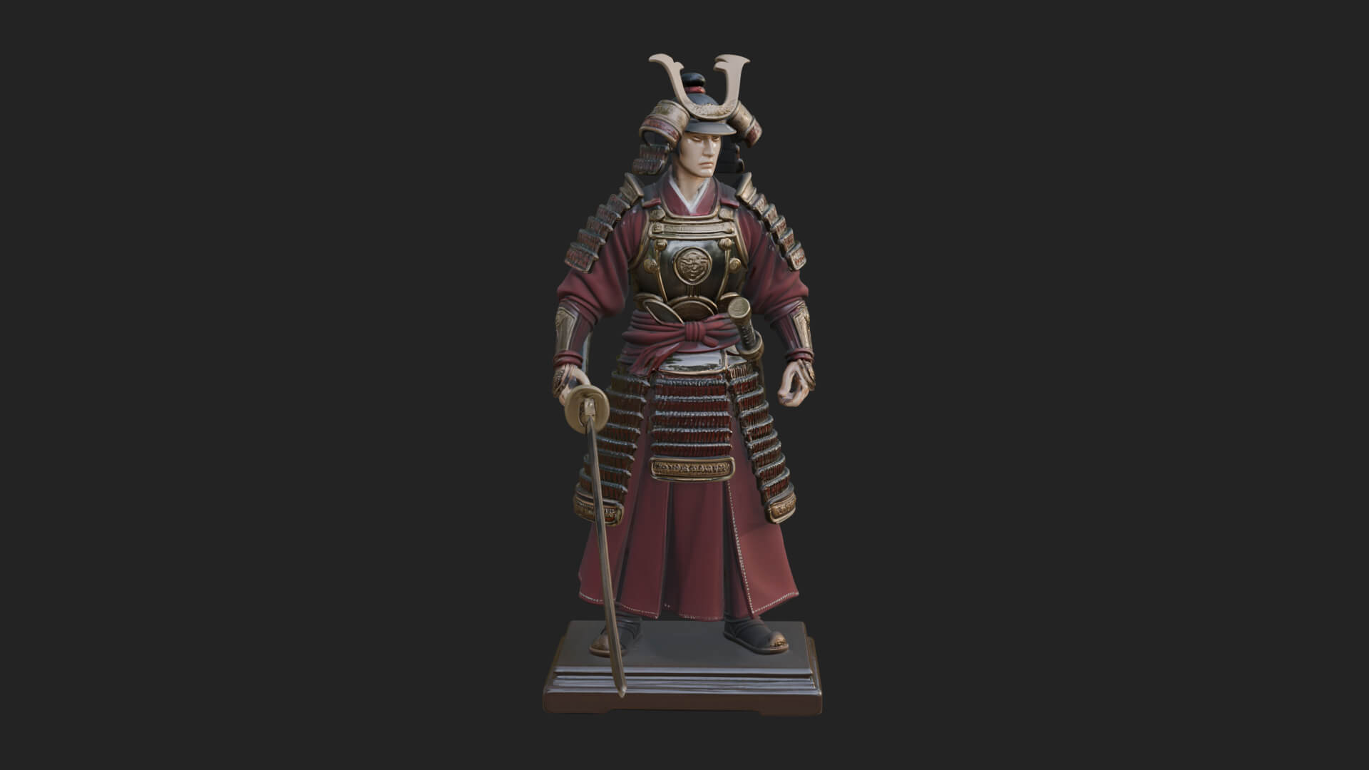 Standing Armored Samurai Statue Design 5 3D Print Model 3D Model