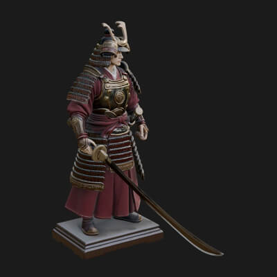 Standing Armored Samurai Statue Design 5 3D Print Model
